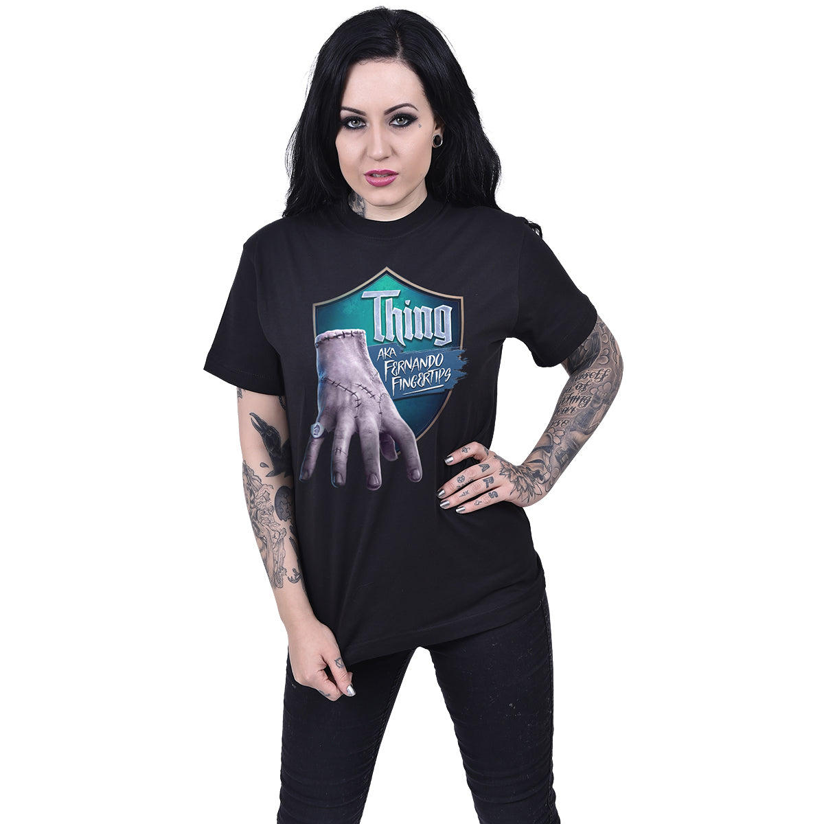 THING - 'FERNANDO FINGERTIPS' - Front Print T-Shirt Black