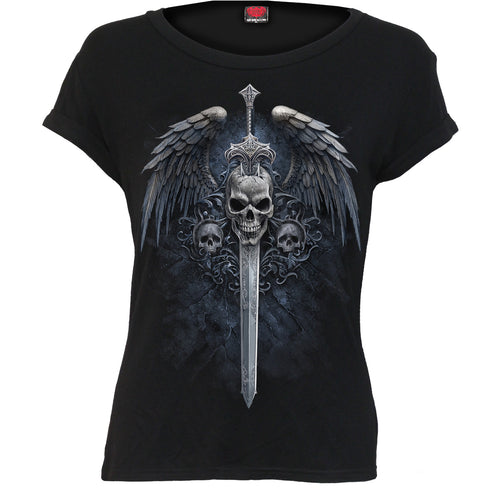 ANGEL SWORD - Boatneck Cap Sleeve Top Black