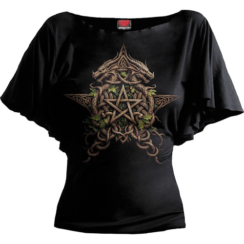 WOODLAND KING - Boat Neck Bat Sleeve Top Black