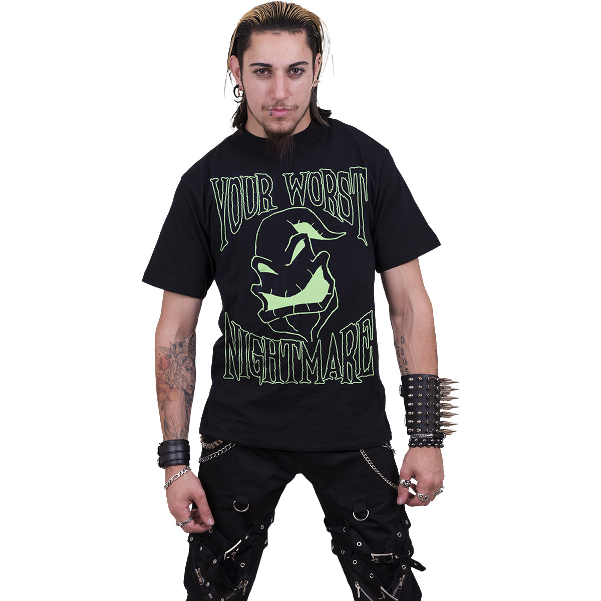 NIGHTMARE BEFORE CHRISTMAS - OOGIE BOOGIE GLOW IN THE DARK INK - Front Print T-Shirt Black