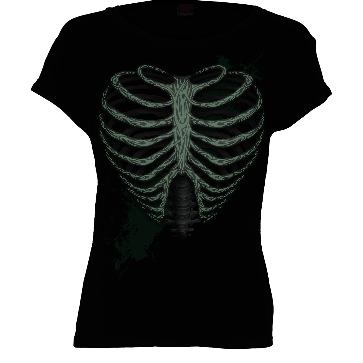 HEART RIBS - GLOW IN THE DARK - Boatneck Cap Sleeve Top Black