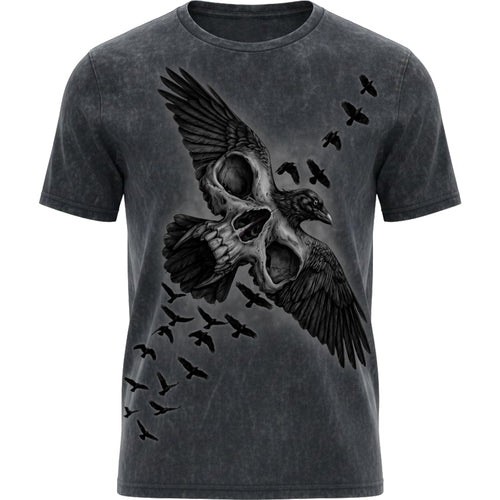 ACID CROW - Acid Wash Front Print T-Shirt