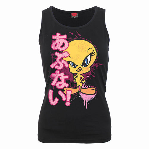 TWEETY - DANGER - Razor Back Top Black