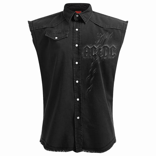 AC/DC - BACK IN BLACK TORN - Sleeveless Stone Washed Worker Black