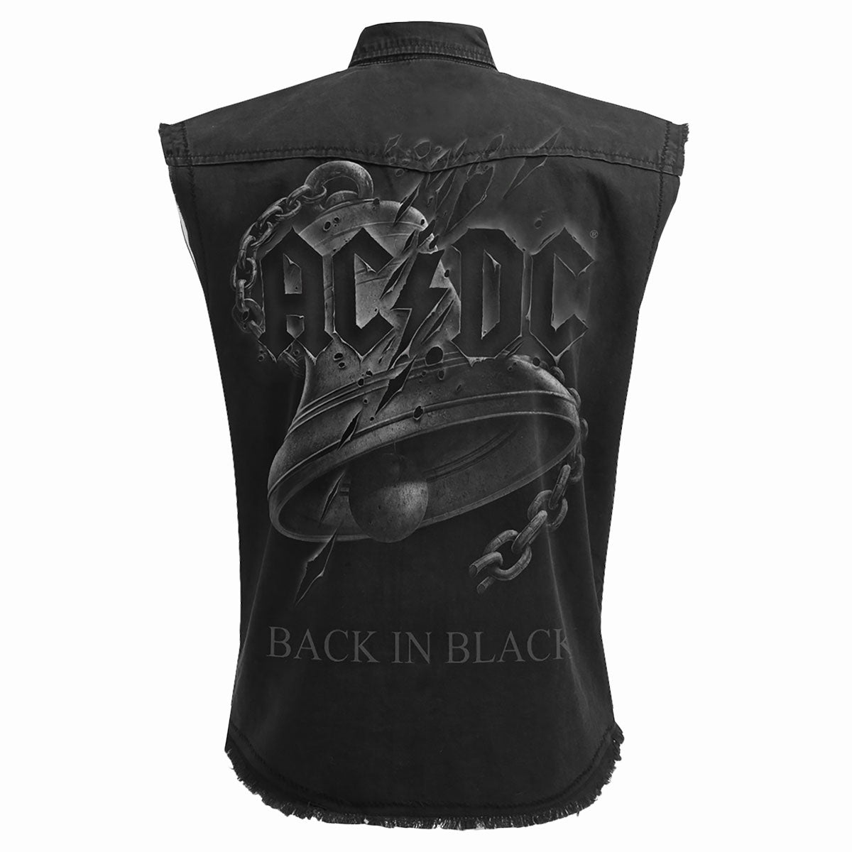 AC/DC - BACK IN BLACK TORN - Sleeveless Stone Washed Worker Black