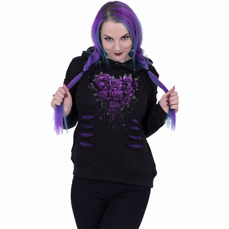 BLEEDING HEART - Large Hood Ripped Hoody Purple-Black