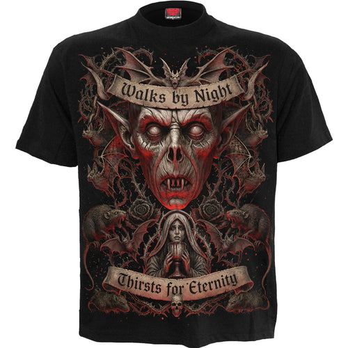 WALKS BY NIGHT - Front Print T-Shirt Black