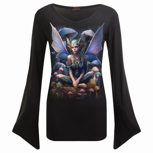 MAGICAL - V Neck Goth Sleeve Top Black