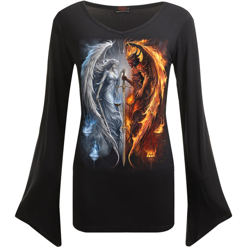 ANGEL & DEMON - V Neck Goth Sleeve Top Black