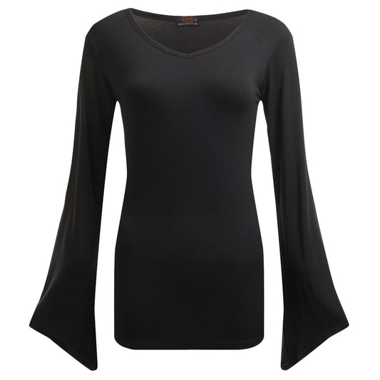 GOTHIC ELEGANCE - V Neck Goth Sleeve Top Black - Spiral USA