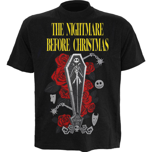 NIGHTMARE BEFORE CHRISTMAS - JACK COFFIN - Front Print T-Shirt Black